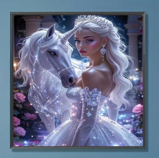 Preview: Diamond Painting Prinzessin mit ihrem Einhorn